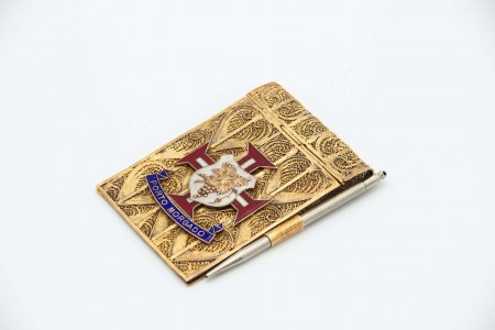 Porta blocos de prata dourada em malha filigrana